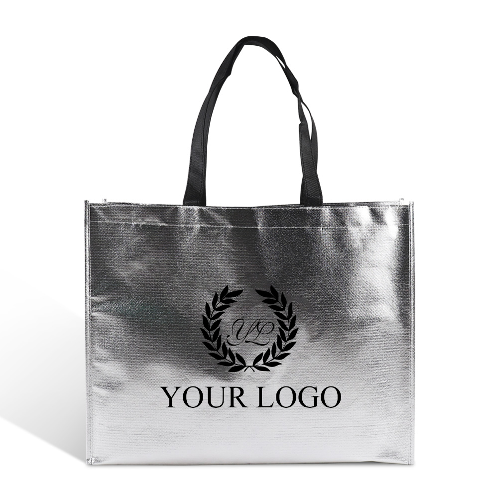 Custom Logo Silver Metallic Shopping Tote Bags