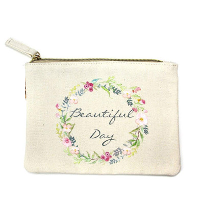 Printed Cosmetic Bag With Zipper Cotton Makeup Tote Bag For Women As Gift To Customers Customize My Logo Storage Bag