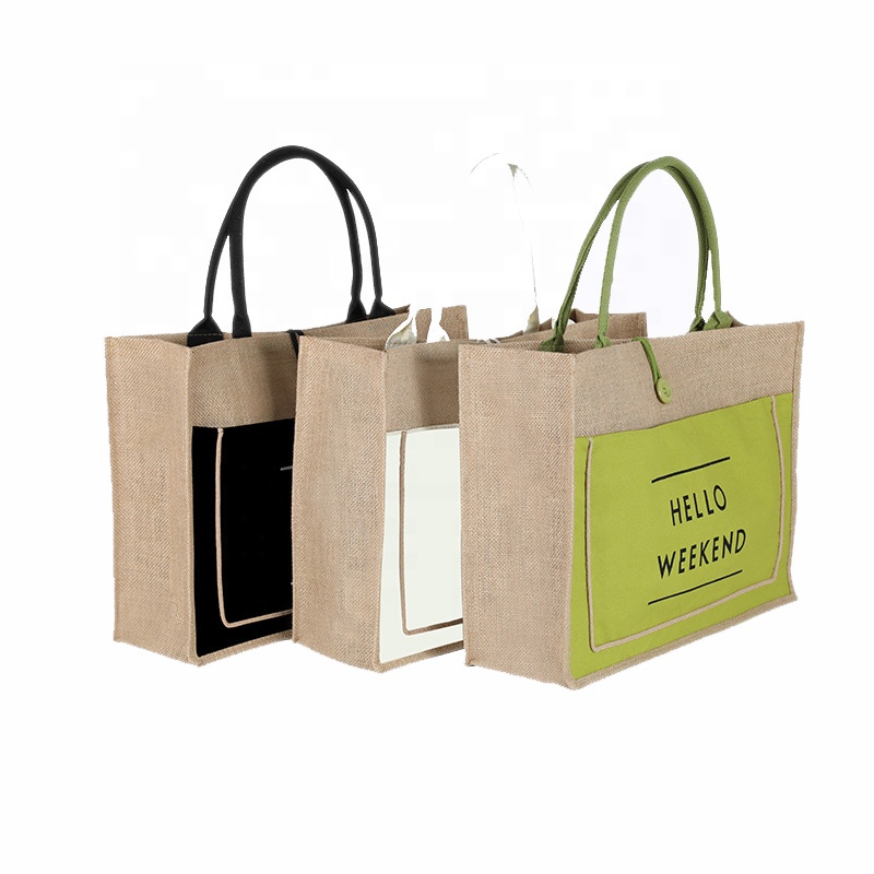 Jute Button Cotton Composite Waterproof Fashion Shopping Tote Bag