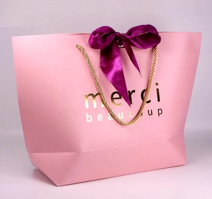 Fashionable and high-quality boat shaped lace up paper bag with hot stamping logo