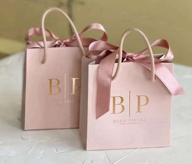 Premium Foil-Stamped Logo Paper Bag | Custom High-End Gift Tote with Satin Ribbon Bow