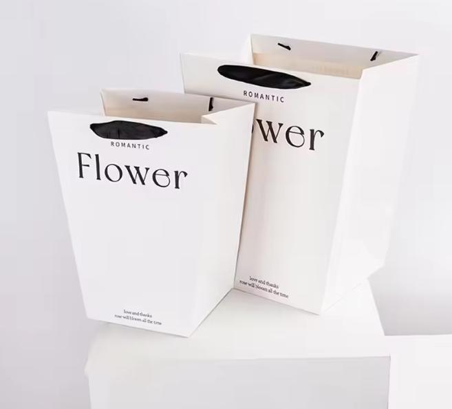 250g Cardstock Trapezoidal Tote Bag | Die-cut Handle & Bottom Insert; Paper Bag for Flowers & Gifts (Single-color Printing Available)