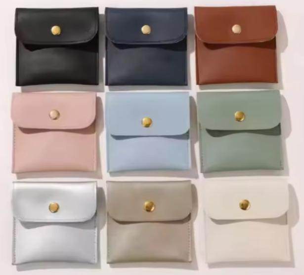 PU Leather Snap-Button Jewelry Pouch | Flap-Style Metal Snap Jewelry Storage Bag (Customizable with Hot-Stamped Logo)